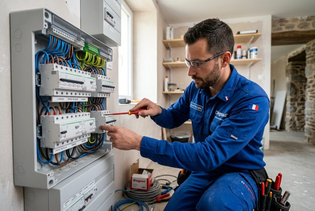 Électricien EPPC Services 56 installant un tableau électrique à Vannes